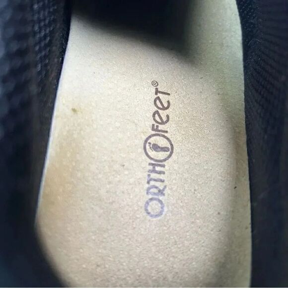 OrthoFeet Broadway 510 Velcro Hook And Look Black Leather Shoes Mens Size 8 - Picture 2 of 10